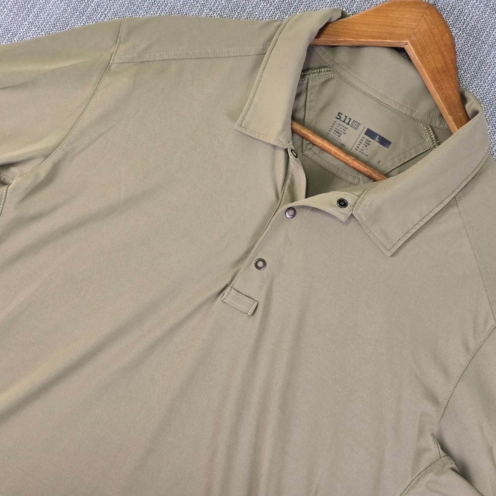 5.11 Tactical Mens Large Kangaroo Tan Helios Performance Arm Pocket Polo Shirt